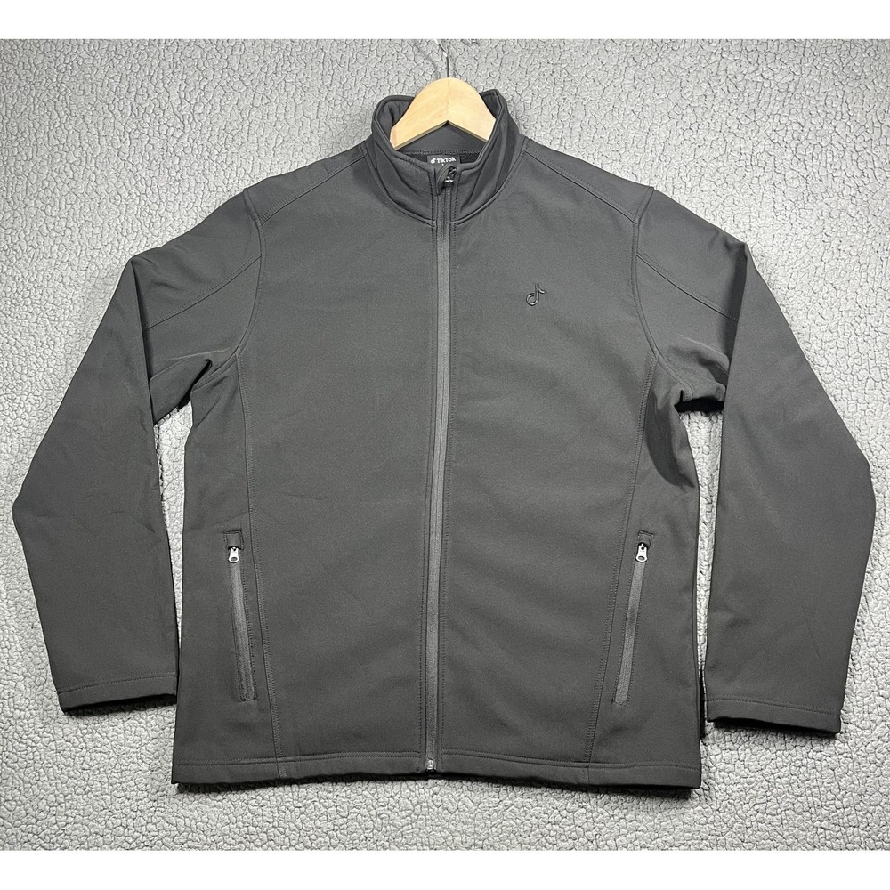TikTok Jacket Mens Large Black Soft Shell Full Zip BeCyberSmart Fleece Lined
